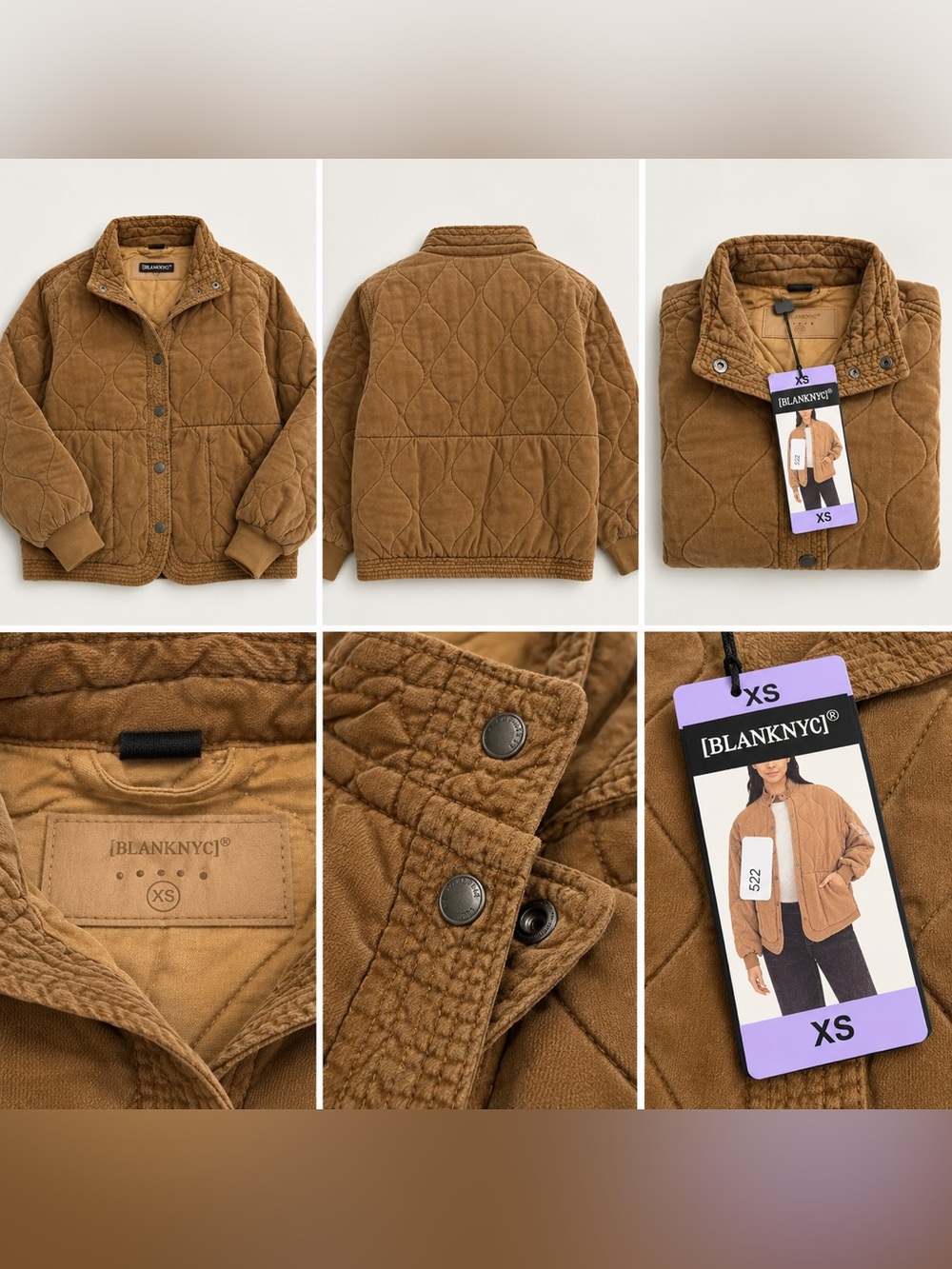 Blank NYC Quilted Corduroy Bomber Jacket - Tan XS